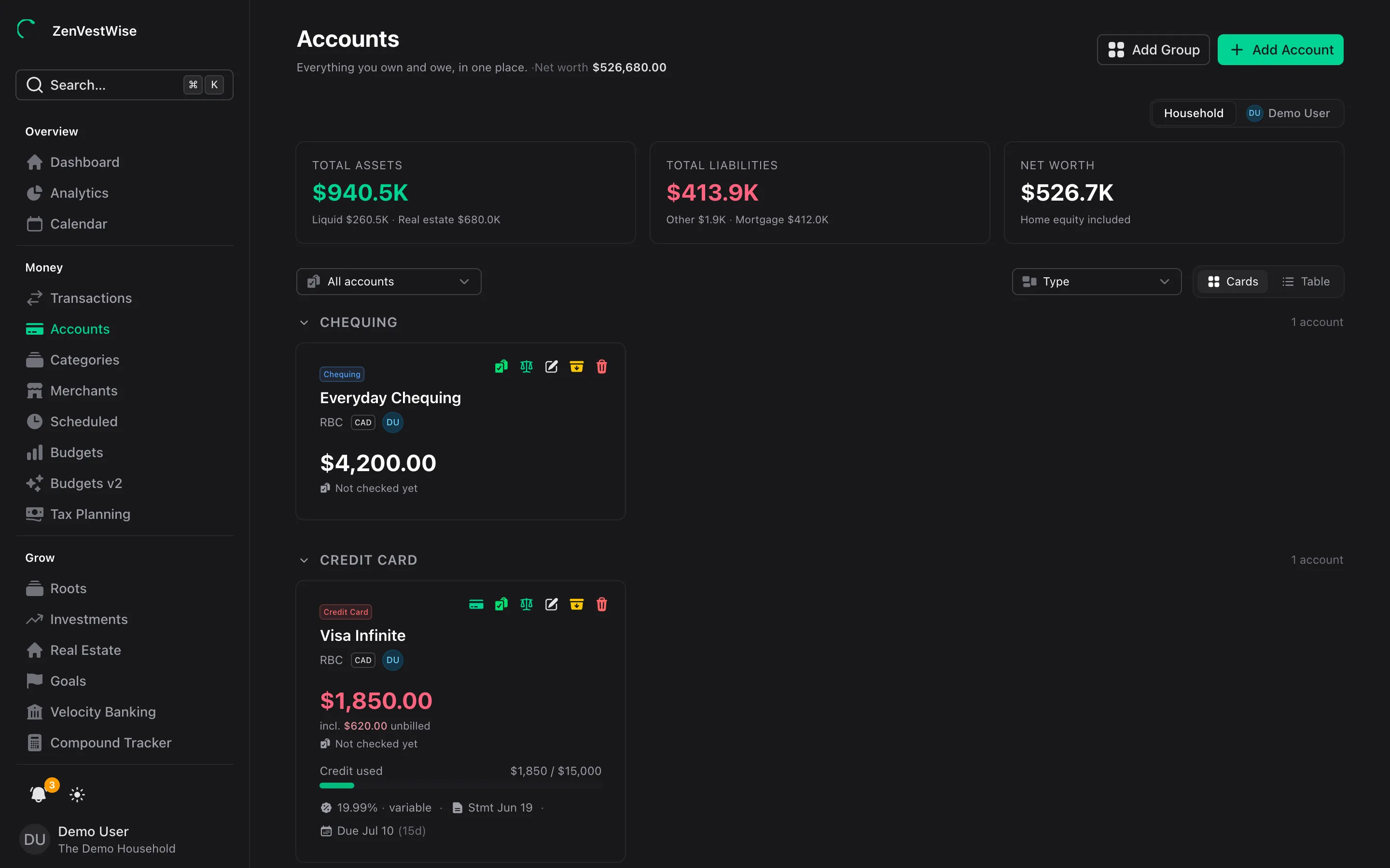 Accounts & net worth in KakeiMaple